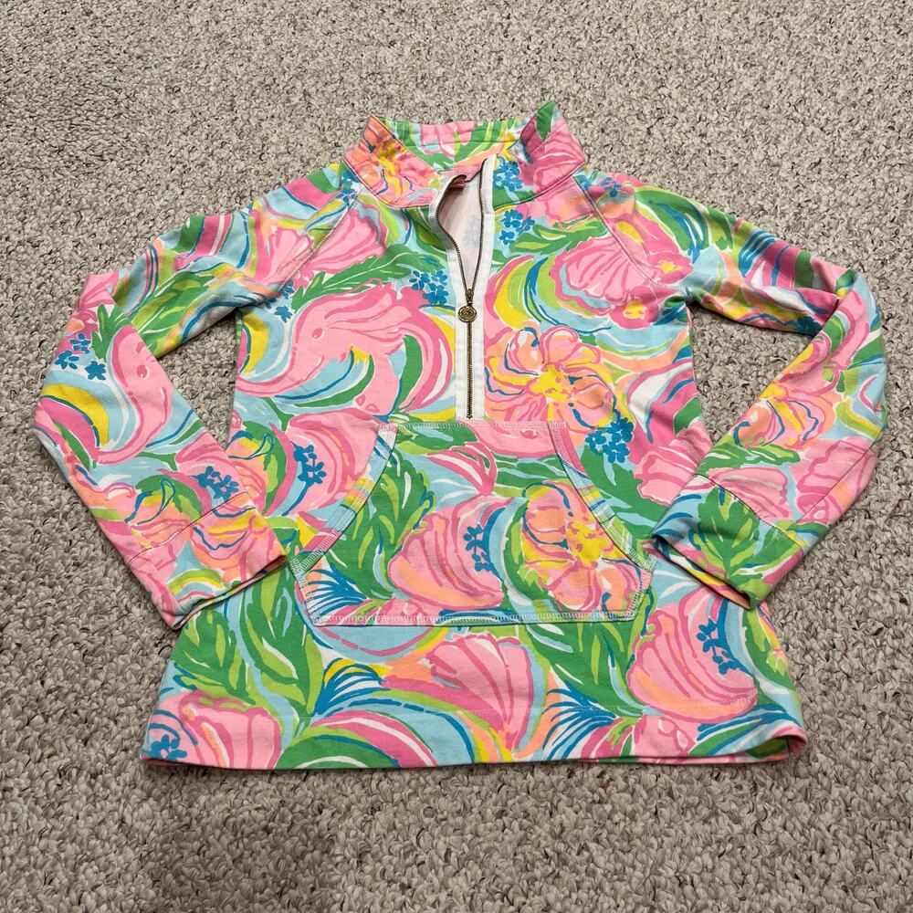 Lilly Pulitzer Floral Skipper Half Zip Pullover Sweatshirt XS Preppy Resortwear